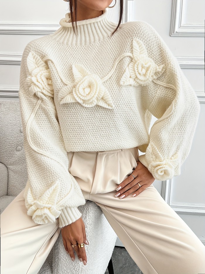 Women's Elegant High-Neck Long Sleeve Sweater