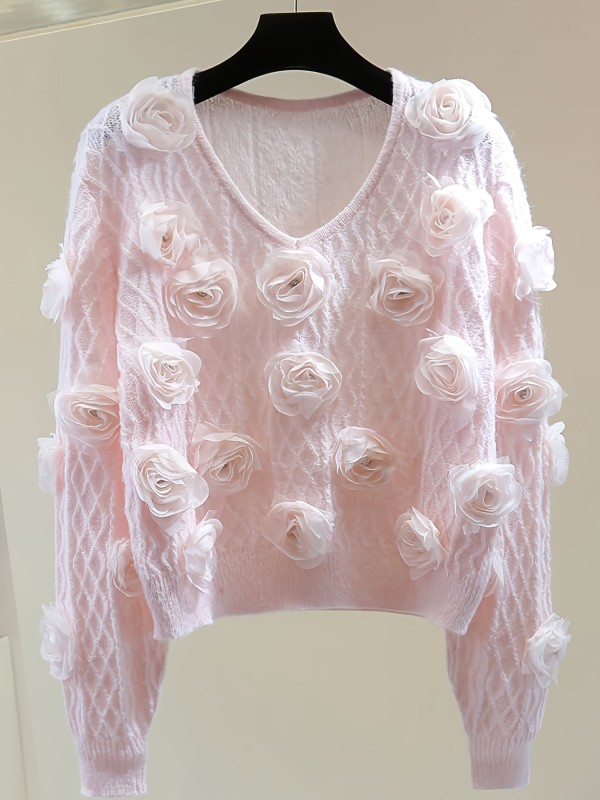 Plus Large Women'S Casual V-Neck Rhombus Sweater