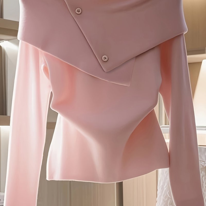 Women'S Elegant Off-the-Shoulder Soft Pink Long Sleeve Sweater