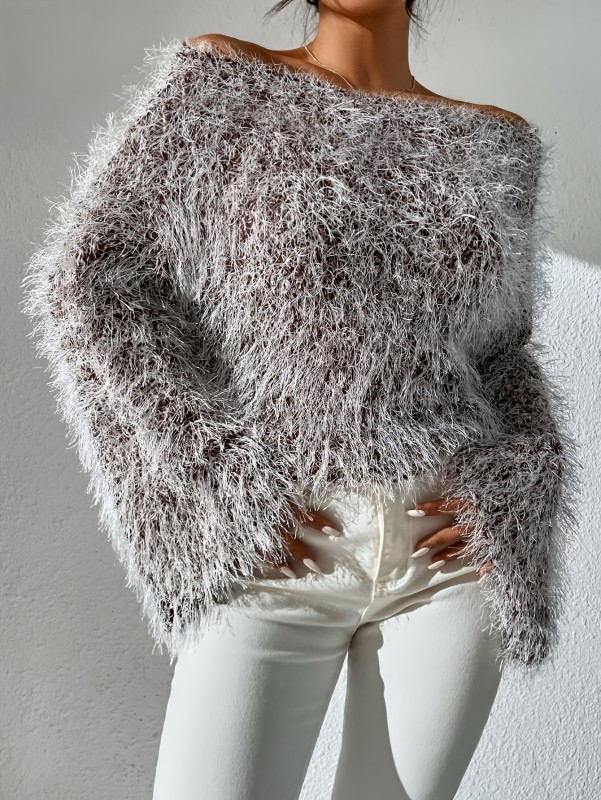 Women'S Sexy Off-the-Shoulder Long Sleeve Chic Pullover Sweater