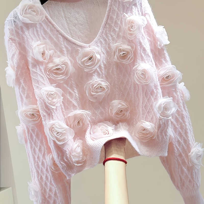 Plus Large Women'S Casual V-Neck Rhombus Sweater
