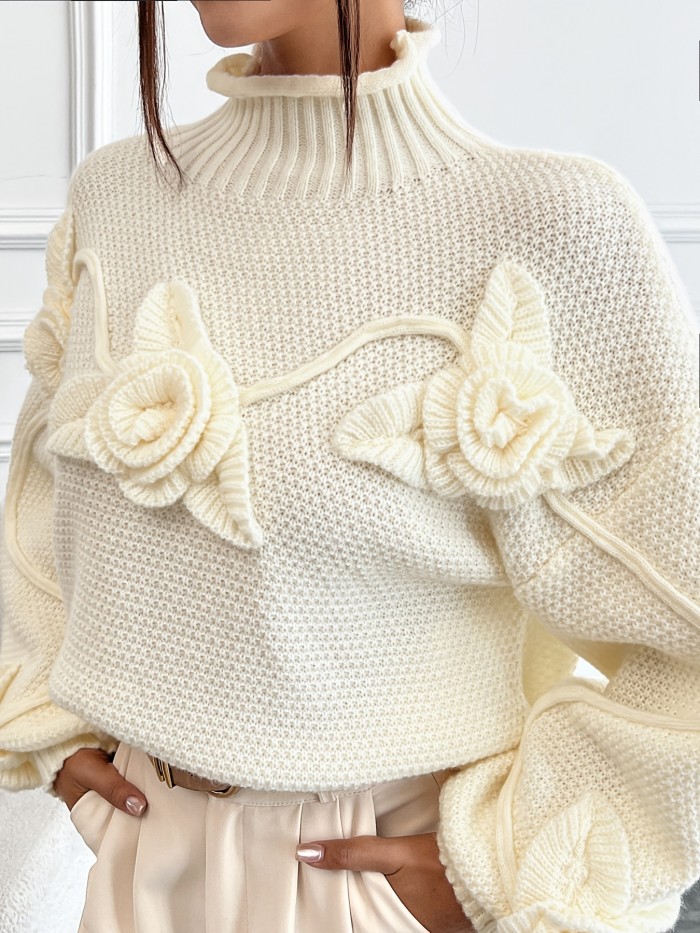Women's Elegant High-Neck Long Sleeve Sweater