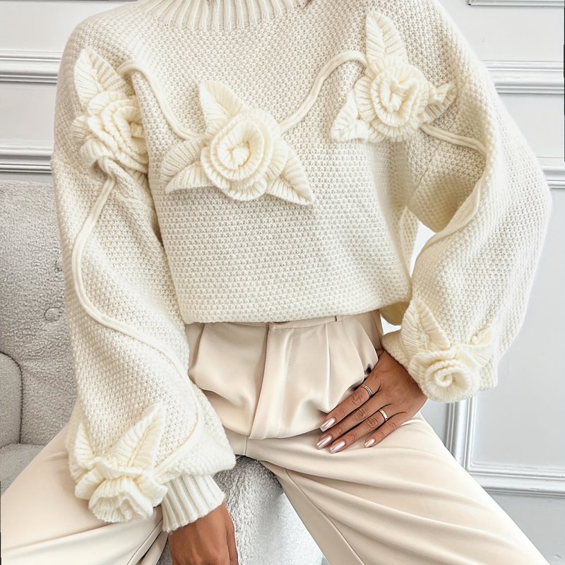 Women's Elegant High-Neck Long Sleeve Sweater