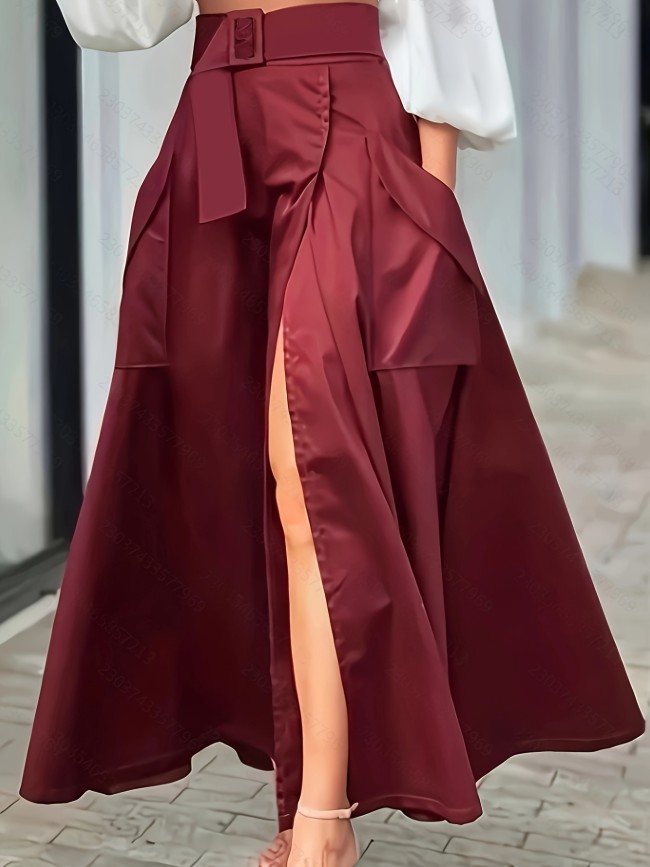 Women'S Elegant Flattering A-Line silhouette Burgundy Casual skirt