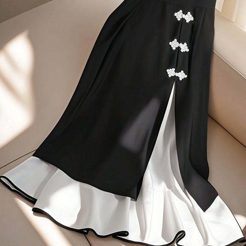 Women's Elegant Black and White Flared Lower Half Skirt