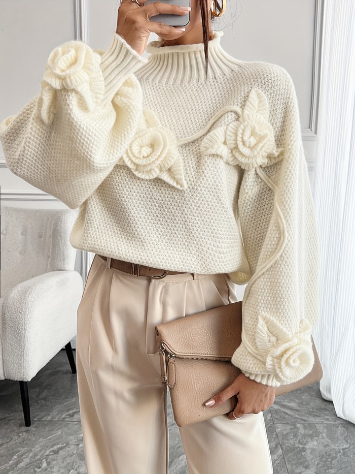 Women's Elegant High-Neck Long Sleeve Sweater