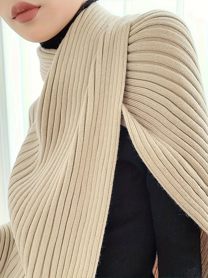 Women's French-Inspired Asymmetrical Poncho Scarf High Neck Winter Wrap Sweater