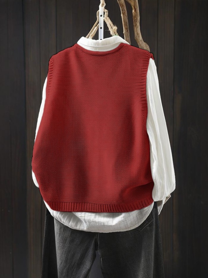 Sleeveless Lace-Trimmed  V-Neck Button-Front Cardigan Vest Sweater