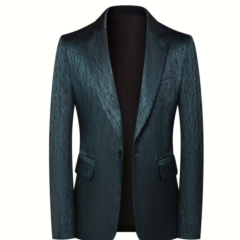 Men's Slim-Fit Business Casual Blazer - Dark Teal Striped Tailored Jacket, Machine Washable Spring\u002FFall Office & Social Coat with Notch Lapel, Textured Fabric Jacket