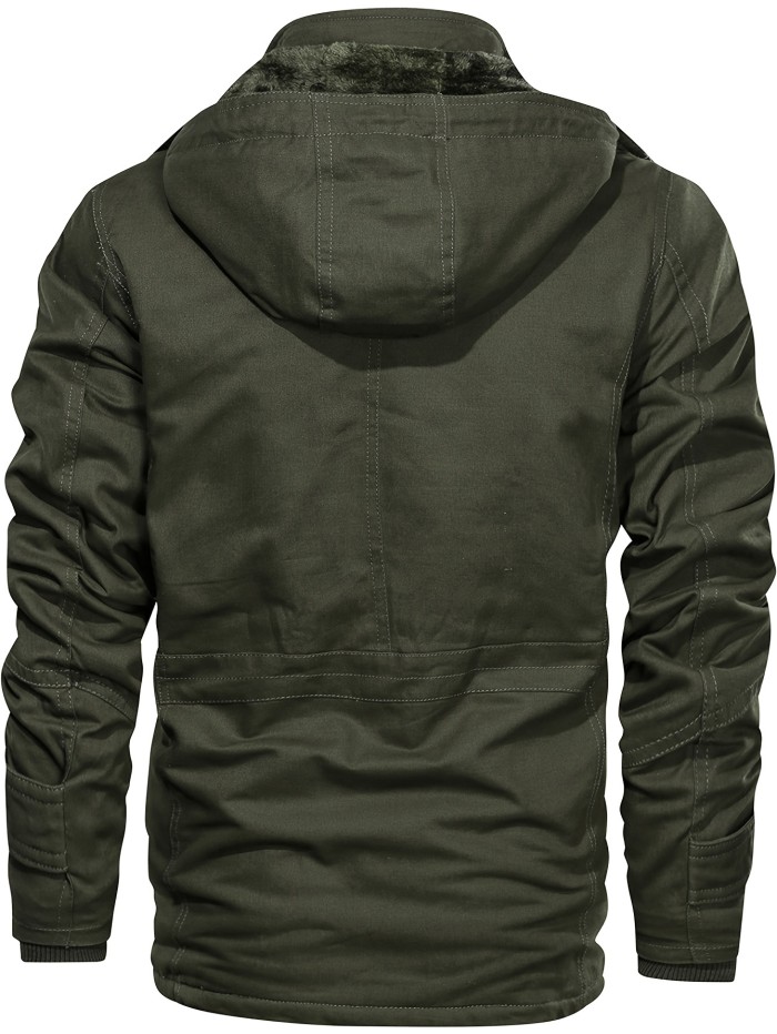 Men'S Thickened Warm Mid-Length Heavyweight Jacket with Detachable Hood