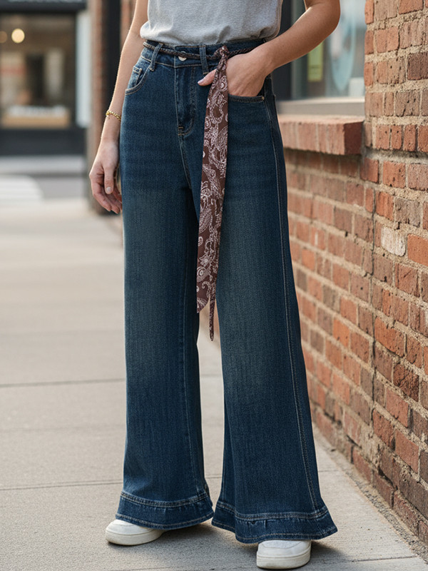 Split-Joint Gradient Wide Leg High Waisted Jean Pants Bottoms