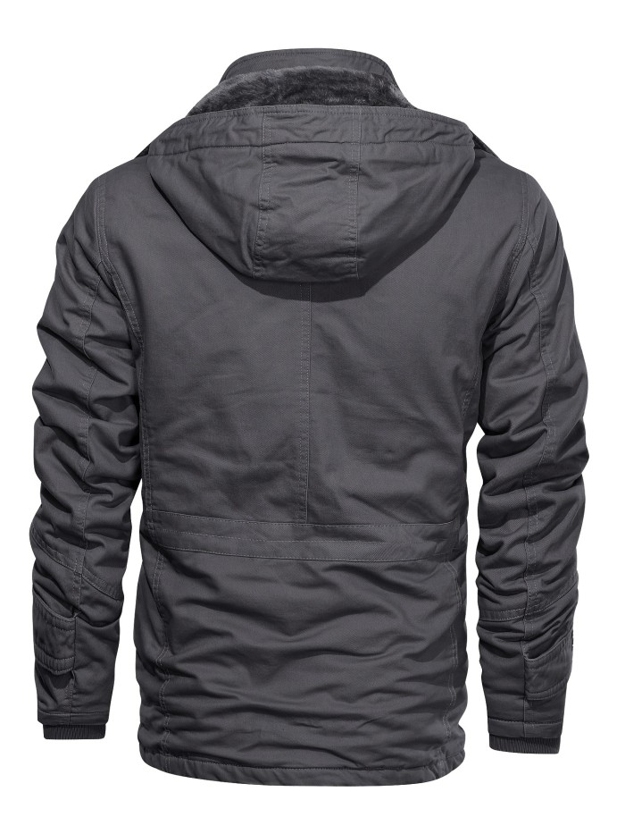 Men'S Thickened Warm Mid-Length Heavyweight Jacket with Detachable Hood