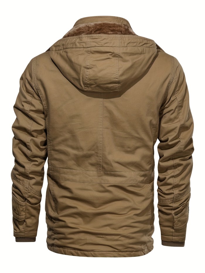 Men'S Thickened Warm Mid-Length Heavyweight Jacket with Detachable Hood