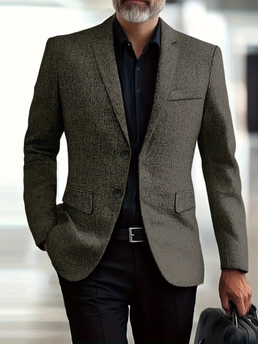 Men'S Plus Size Business Casual Blazer - Solid Color Notch Lapel Single-Breasted Jacket with Chest Pocket