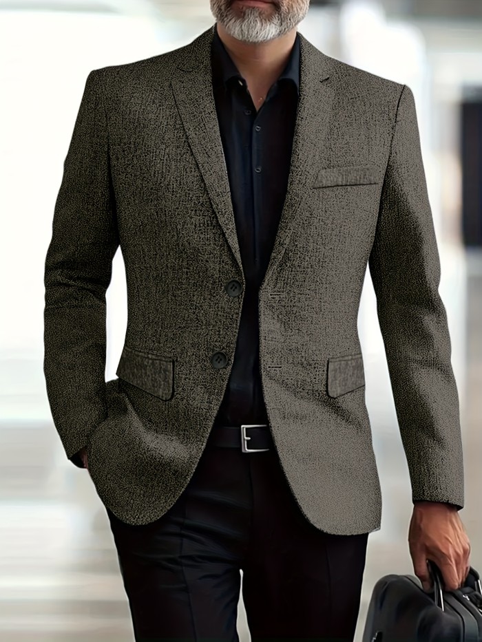 Men'S Plus Size Business Casual Blazer - Solid Color Notch Lapel Single-Breasted Jacket with Chest Pocket