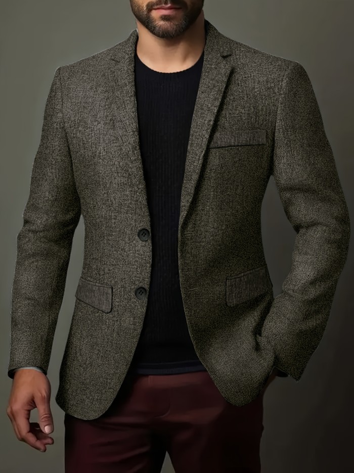 Men'S Plus Size Business Casual Blazer - Solid Color Notch Lapel Single-Breasted Jacket with Chest Pocket