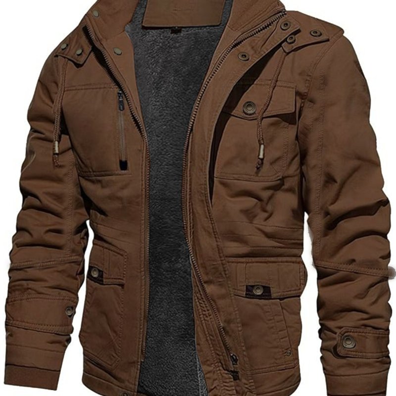 Men'S Thickened Warm Mid-Length Heavyweight Jacket with Detachable Hood