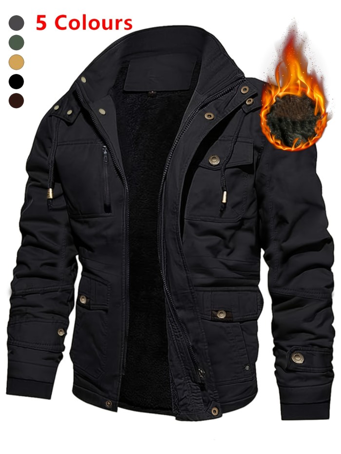 Men'S Thickened Warm Mid-Length Heavyweight Jacket with Detachable Hood