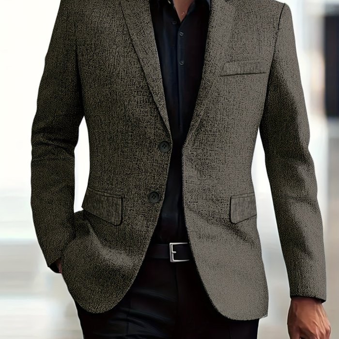 Men'S Plus Size Business Casual Blazer - Solid Color Notch Lapel Single-Breasted Jacket with Chest Pocket