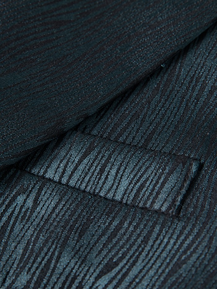 Men's Slim-Fit Business Casual Blazer - Dark Teal Striped Tailored Jacket, Machine Washable Spring\u002FFall Office & Social Coat with Notch Lapel, Textured Fabric Jacket