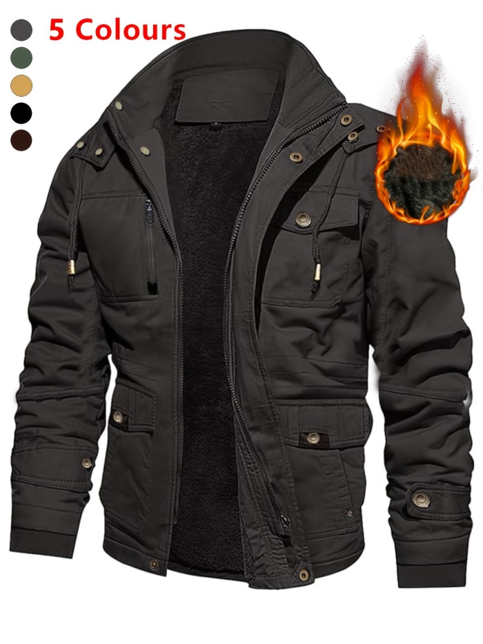 Men'S Thickened Warm Mid-Length Heavyweight Jacket with Detachable Hood