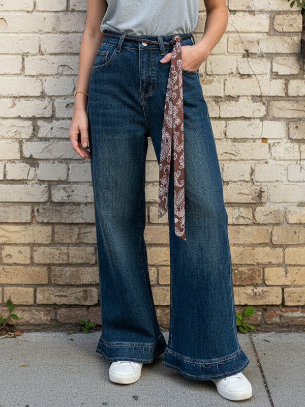 Split-Joint Gradient Wide Leg High Waisted Jean Pants Bottoms
