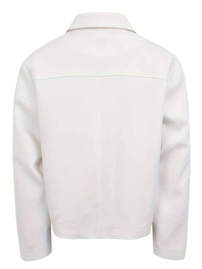 Men's Casual Formal White Lapel Collar Bomber Structured Coat Jacket