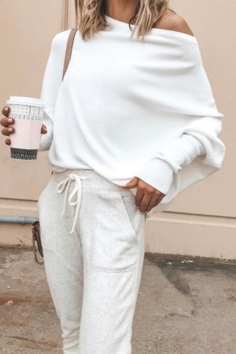 Casual Solid Patchwork One Shoulder Tops(5 Colors )