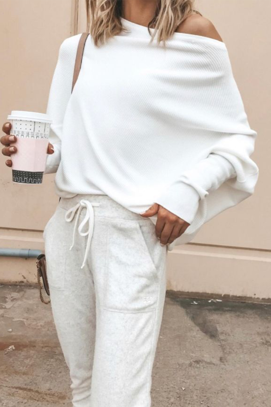 Casual Solid Patchwork One Shoulder Tops(5 Colors )