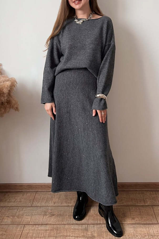 Elegant Sequins Patchwork Sequined O Neck Long Sleeve Two Pieces(5 Colors)