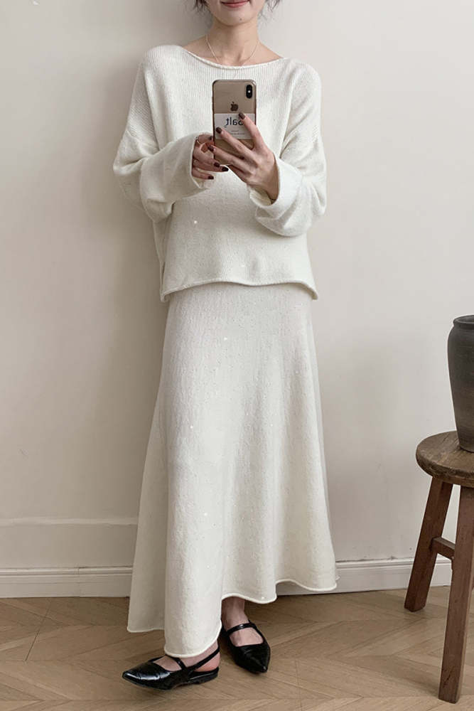 Elegant Sequins Patchwork Sequined O Neck Long Sleeve Two Pieces(5 Colors)