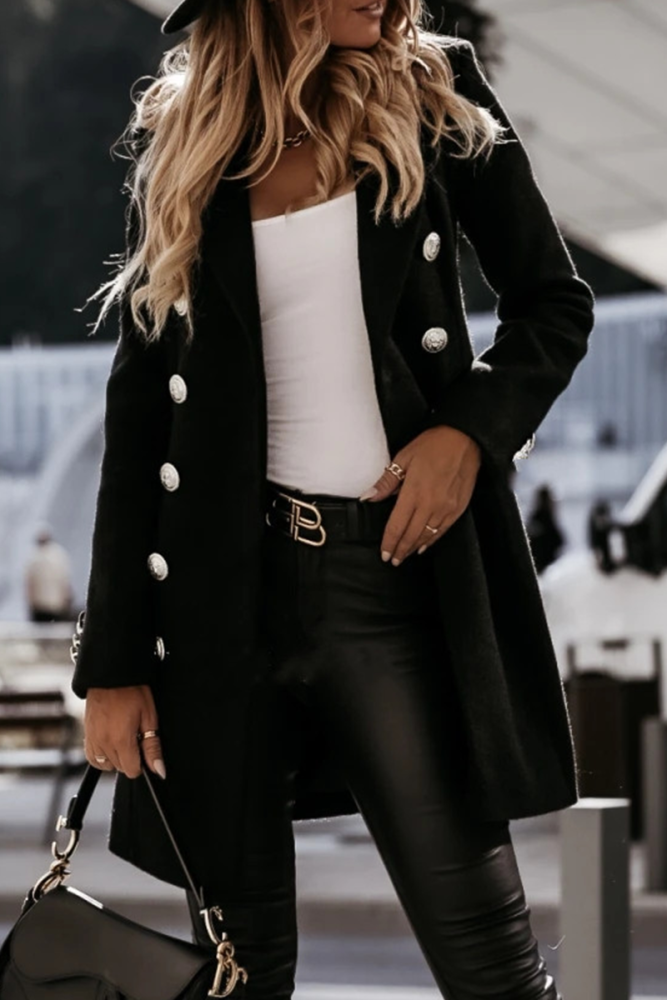 Elegant Solid Buckle Turn-back Collar Outerwear(4 Colors)