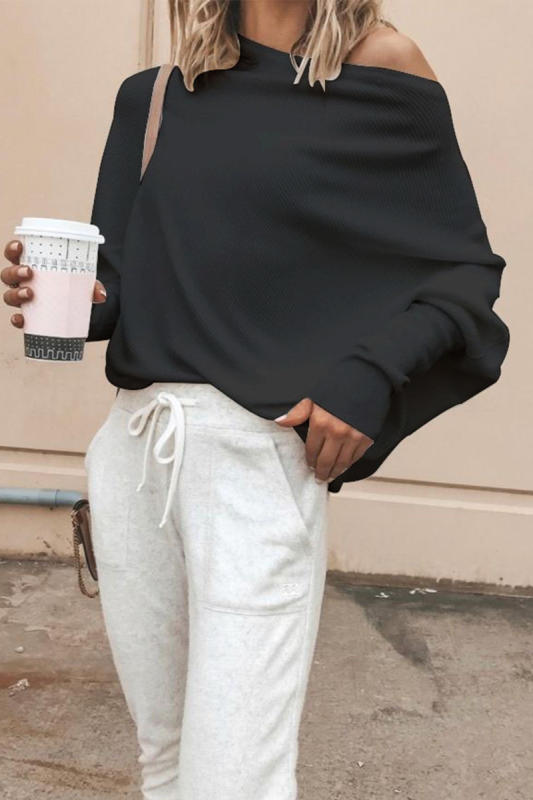 Casual Solid Patchwork One Shoulder Tops(5 Colors )