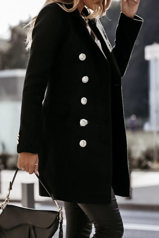 Elegant Solid Buckle Turn-back Collar Outerwear(4 Colors)