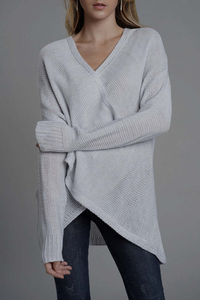 Casual Solid Patchwork V Neck Tops