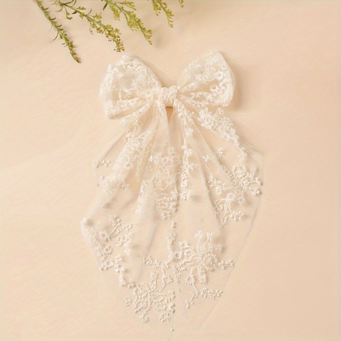 1pc Large Dovetail Lace Bow Hairpin - Elegant Wedding Hair Clip, Secure Hold for Updos, Bridal, Prom, Everyday - Vintage Floral Hair Accessories for Women & s, Wedding Hair Accessories, Formal Event Hairpiece, Princess Hairpin, Highquality Hairpiece, Decorative Hairpiece