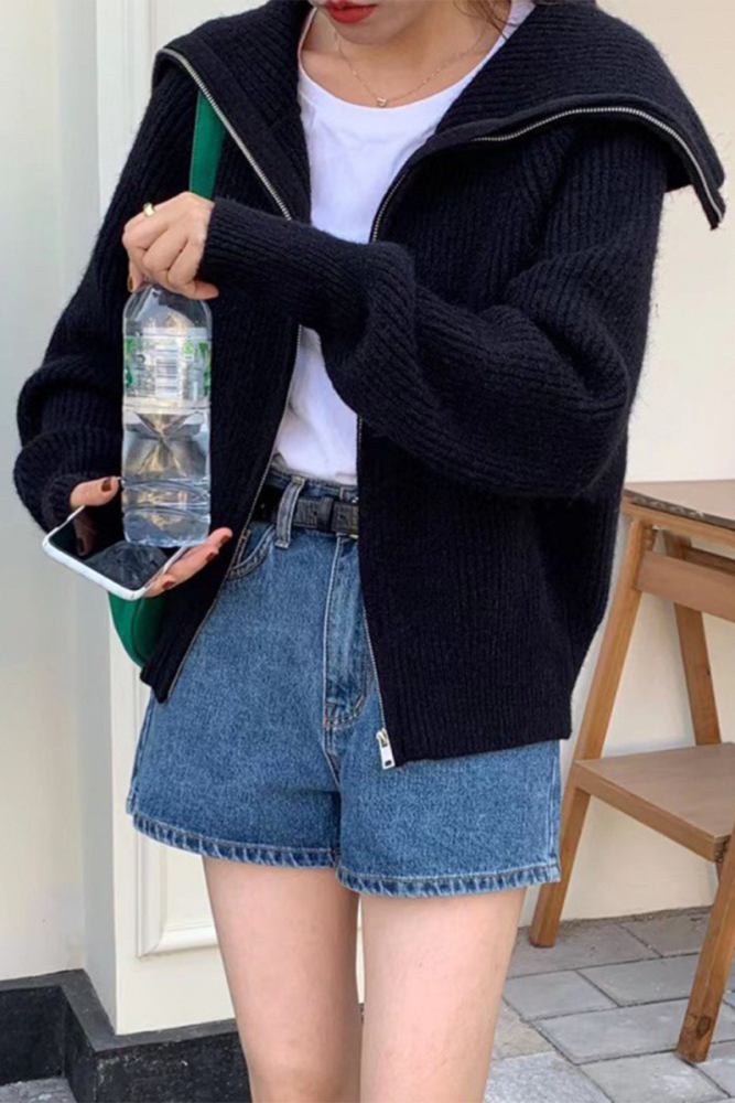 Casual Zipper Turndown Collar Cardigans(7 Colors)