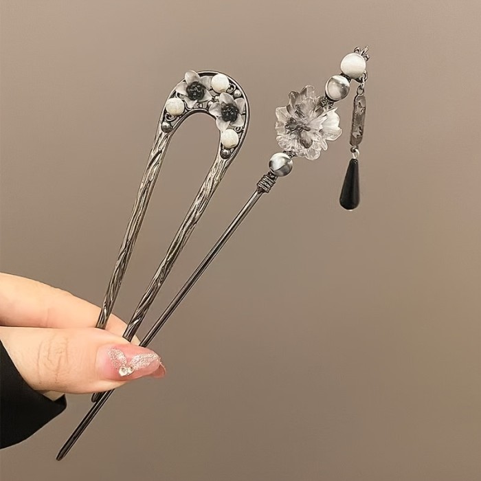 4pcs New Ancient Style Light Luxury Alloy Hair Accessories, Water Ink Gradient Petal Design, Fashionable Hairpins, Hair Sticks, and Hair Forks, Suitable for Daily Wear, Parties, Hanfu Accessories, Chinese Gift Hair Styling Accessories
