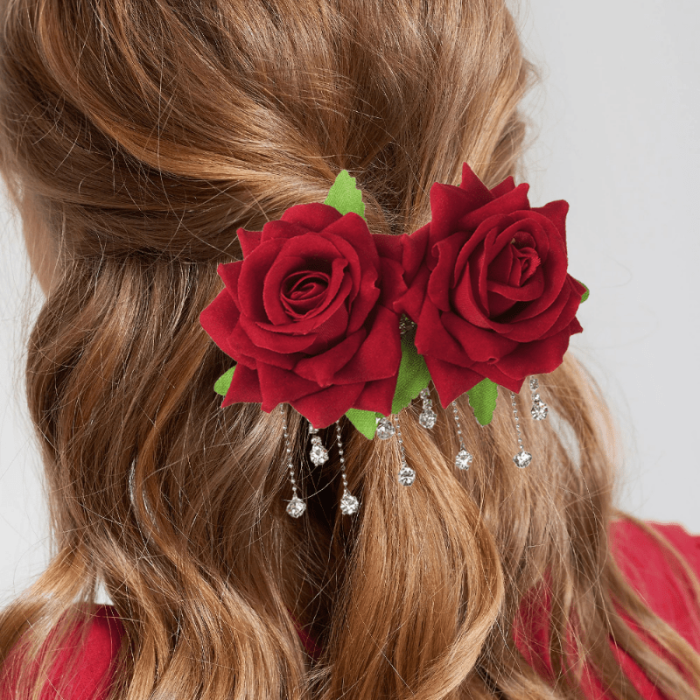 1pc\u002F New Brand Exquisite and Elegant 4.33inch Rose Spring Hair Clip, Adorned with Tassel Rhinestones, Multi Colored and Multifunctional, Perfect for Women's Hair Accessories Such As Parties, Weddings, and Other Important Occasions