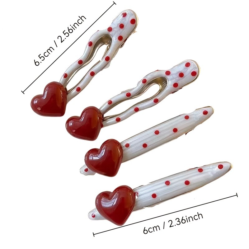 4pcs Red Polka Dot Pearl Hair Clips for Women - Elegant French Side Clips with Duckbill Design, Metallic Finish, Perfect for Bangs & Updos, Sophisticated Hair Accessories, Hair Accessories for, Bangs Management, Chic Hairpiece, Metallic Finish Clip
