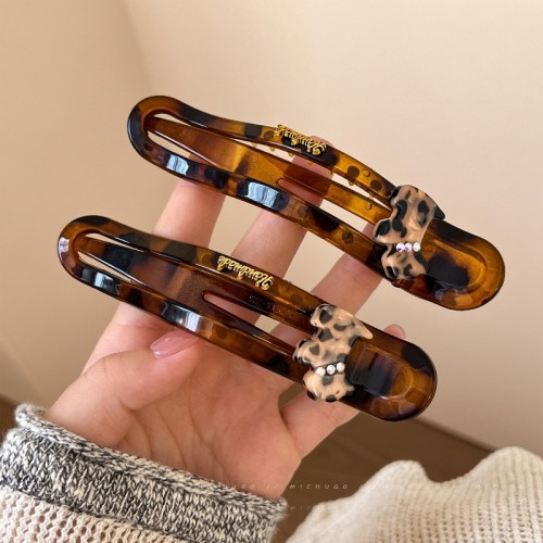 Women'S Large Duck Bill Hair Clip - Korean Leopard Print Rhinestone Hairpin with & Floral Design, Bohemian Style Hair Accessories for Valentine'S Day, Parties, Everyday - Secure Hold for Thick Hair, Durable Statement Hair Clip for Special