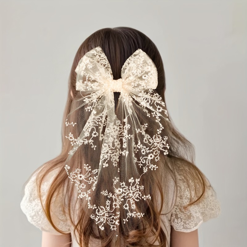 1pc Large Dovetail Lace Bow Hairpin - Elegant Wedding Hair Clip, Secure Hold for Updos, Bridal, Prom, Everyday - Vintage Floral Hair Accessories for Women & s, Wedding Hair Accessories, Formal Event Hairpiece, Princess Hairpin, Highquality Hairpiece, Decorative Hairpiece
