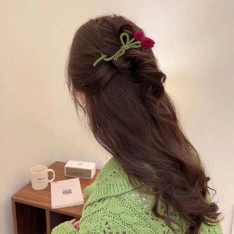 Tulip Flowers Design Hair Clip, Women's Fairy Pretty Hair Claw, Hair Accessories, Ideal Choice for Gifts, Special Occasion Hairpiece, Gift For Her, Elegant Hair Accessory, Floral Hair Clip, Wellcrafted Hair Clip, Soft Fabric Clip, Stylish Hair