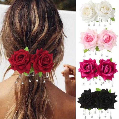 1pc\u002F New Brand Exquisite and Elegant 4.33inch Rose Spring Hair Clip, Adorned with Tassel Rhinestones, Multi Colored and Multifunctional, Perfect for Women's Hair Accessories Such As Parties, Weddings, and Other Important Occasions