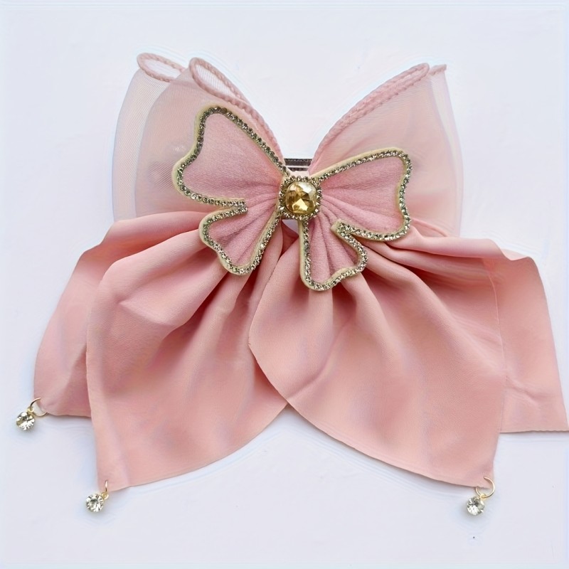 1pc Alloy Fabric Hair Accessory, High Value Bow Peacock Tail Fringed Hairpin, Spring Clip, Princess Sweet Wind, Cute & Sweet Style, Solid Color, Single Hair Clip for Hairstyling