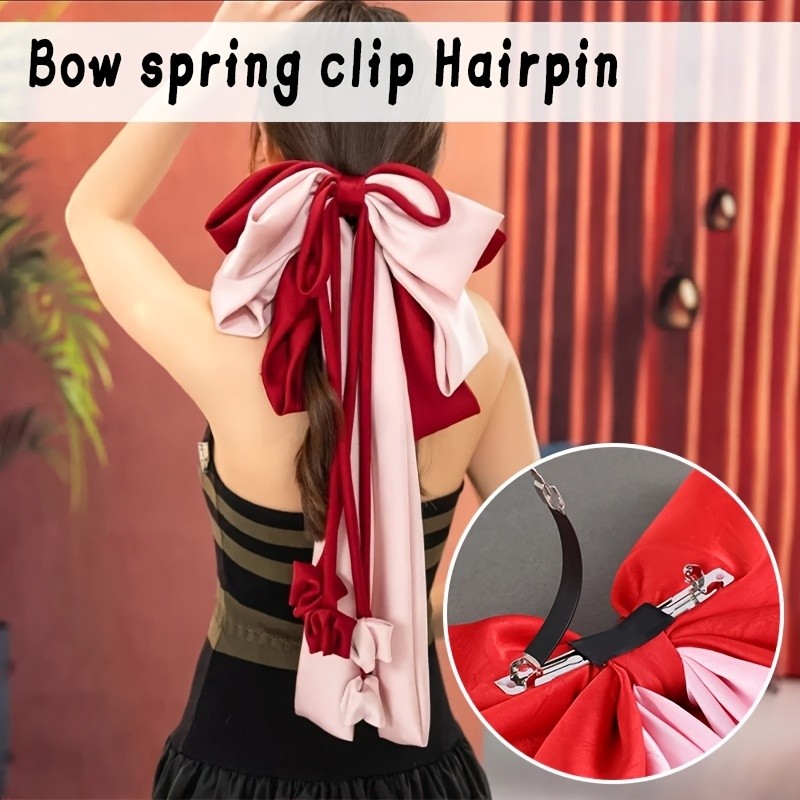 Elegant Satin Bowknot Hair Clip with Imitation Pearls, Large Fabric Bow Tie Hairpin, Cute Decorative Bobby Pin for Festivals and Parties, Single Piece