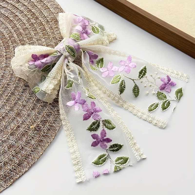 1pc Lace Ribbon Bow Hair Clip for Women - Matte Candy Color Hairpin with Floral Embellishments, Multiple Colors Available, Lightweight Polyester Hair Accessories for Daily Travel, Parties & Gifts