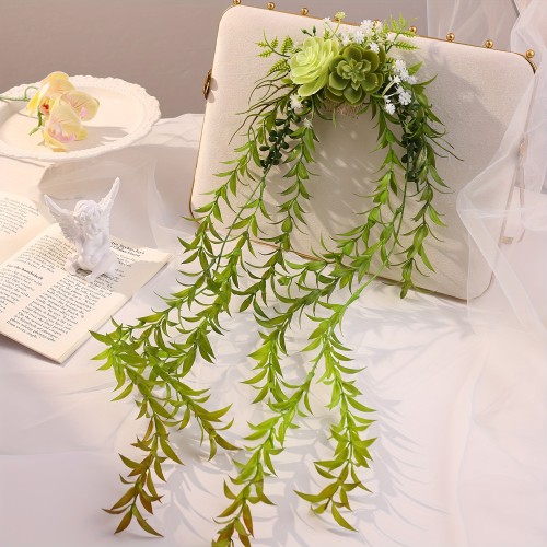 Large Handmade Artificial Fern Leaf Hair Comb - Hawaiian Beach Vacation Hair Accessory with Cascading Greenery, Non-Damaging Hairpin for Women, Bohemian Festival & Summer Outfits, Tropical Hairstyle, Fairy Tale Style, Delicate Craftsmanship, Decorative Hairpiece, Boho Fashion Lovers, Natural Look, Festivalgoers