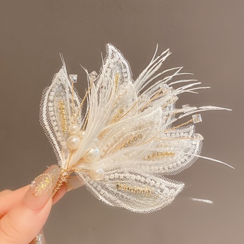 1pc, elegant pearl feather hair clip - a soft bridal accessory for women, suitable for performances and photography