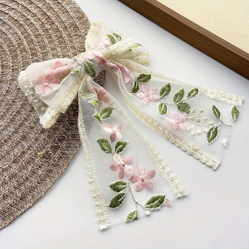 1pc Lace Ribbon Bow Hair Clip for Women - Matte Candy Color Hairpin with Floral Embellishments, Multiple Colors Available, Lightweight Polyester Hair Accessories for Daily Travel, Parties & Gifts
